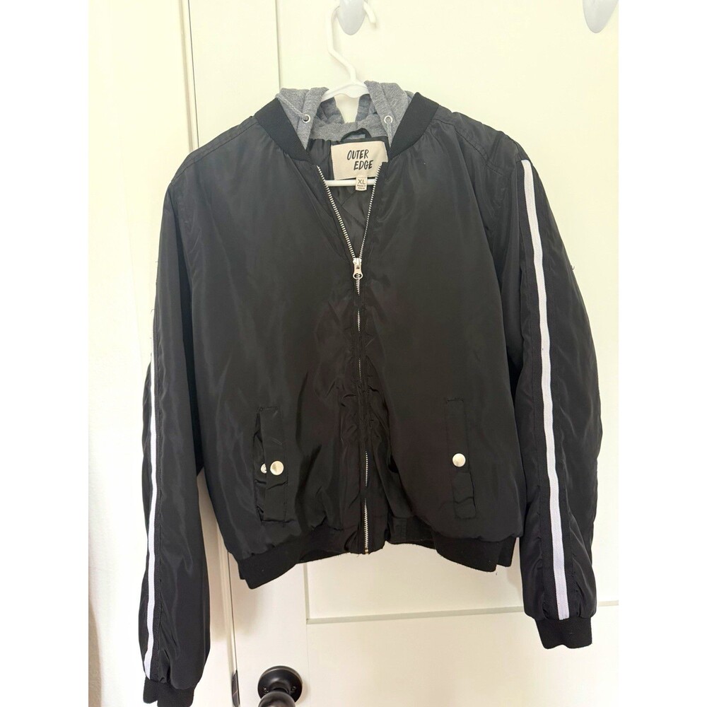 Outer Edge Women’s XL Black/Gray Bomber Jacket Hooded Full Zip Pockets